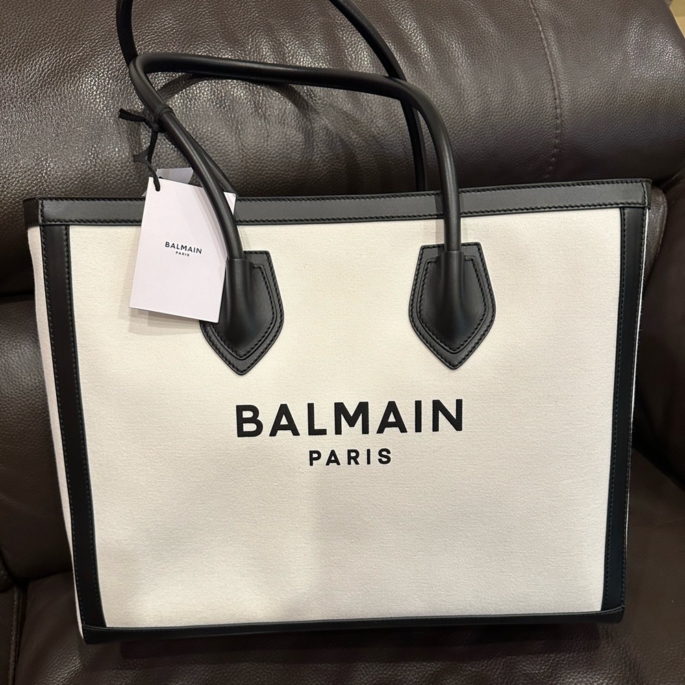 NEW WITH TAGS - B-ARMY LEATHER-TRIMMED CANVAS SHOPPER TOTE
